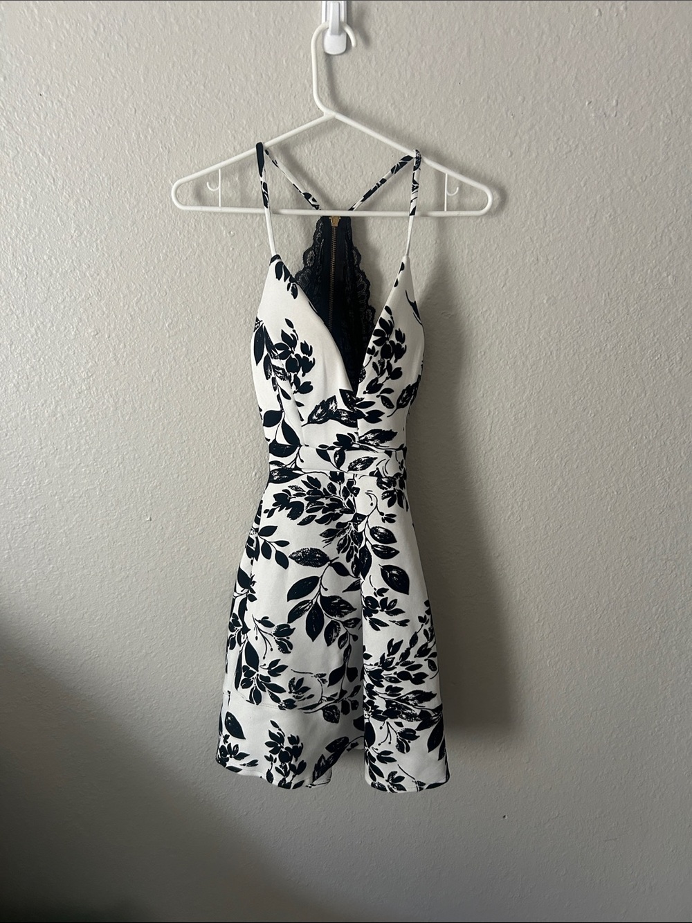 Honey and Rosie Black & White Floral V-Neck Mini Dress